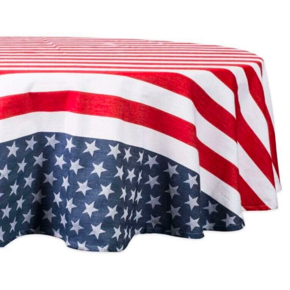 Patriotic Red, White & Blue Stars & Stripes 100% Cotton Round Tablecloth 64” 🇺🇸